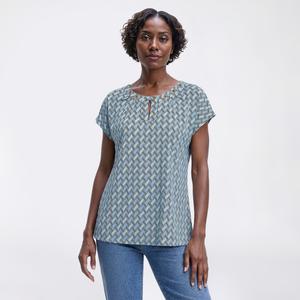 Womens Notations Short Sleeve Grommet Neck Geometric Blouse alternate view